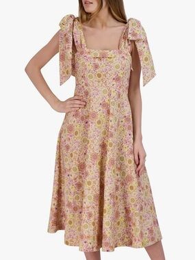 BCBGeneration Linen Blend Midi Dress Pink Yellow Floral XL